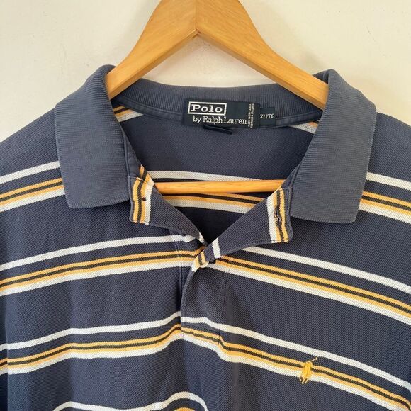 Polo Ralph Lauren Navy Yellow Stripe Short Sleeve Golf Polo Shirt - Picture 5 of 8